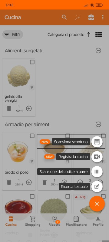 Scan Receipt option in Kitchen page